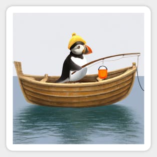 Cute Puffin in a Rowboat on the Ocean Sticker